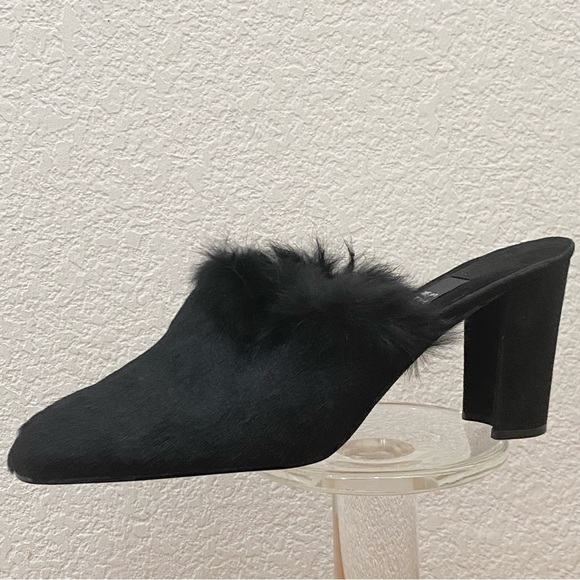 STUART WEITZMAN 5W 47312 Black Calf Hair Fur Slip On Heeled Mules Size 8.5 - Picture 15 of 16